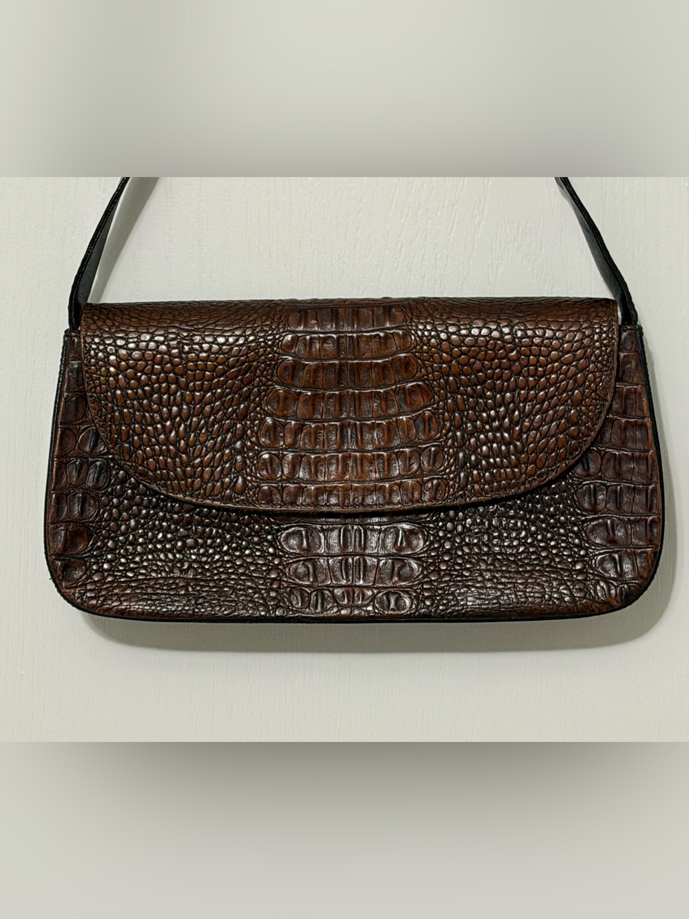 Vintage Brahmin Brown Croc Embossed Leather Shoulder Bag + Wallet - Picture 4 of 9
